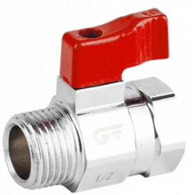 Robinet mini cu bila, orificiu redus, filet exterior-interior G 1/2&QUOT;, maneta rosie, PN 16