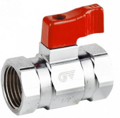 Robinet mini cu bila, orificiu redus, filete interioare G 1/2&QUOT;, maneta rosie, PN 16