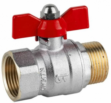 Robinet cu bila, filet exterior-interior G 1&QUOT;, orificiu complet, maneta fluture rosie, PN 25