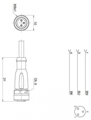 Cablu extensie (conector M8)