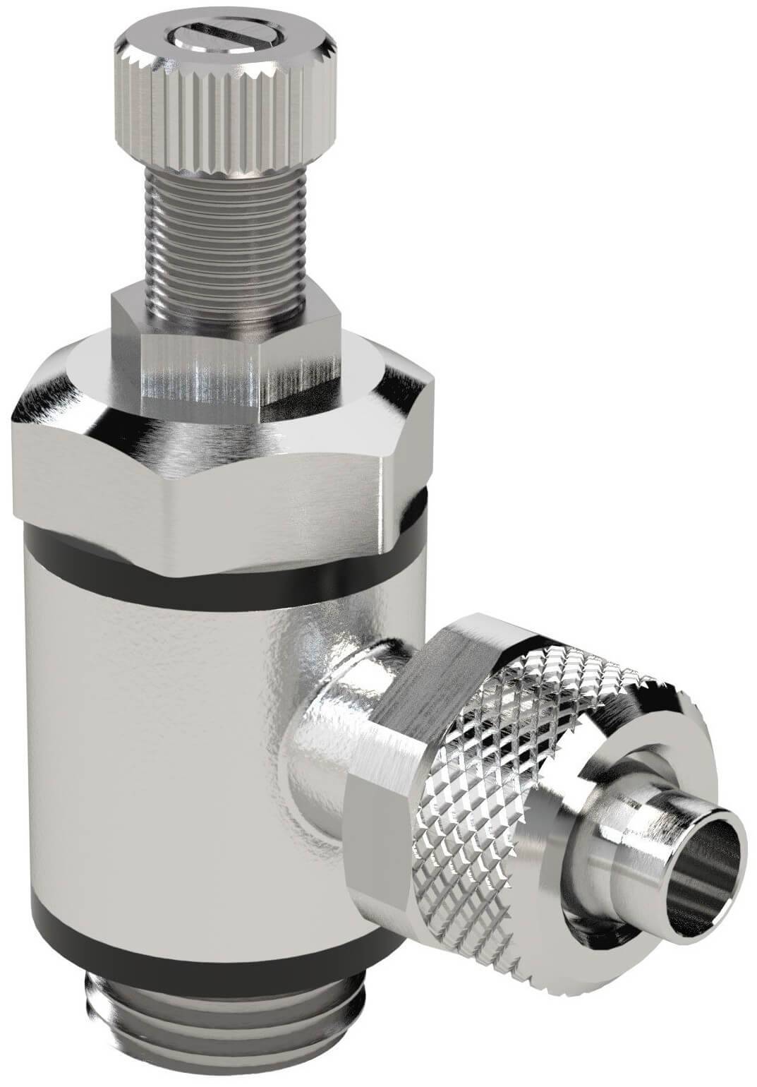 Drosel metalic bidirectional cu filet exterior G 1/8 si cupla push-on 8/6 mm