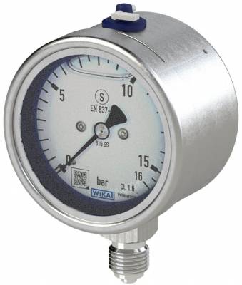 Manometru Inox - cu glicerina, atac radial - versiunea de siguranta cu perete deflector solid