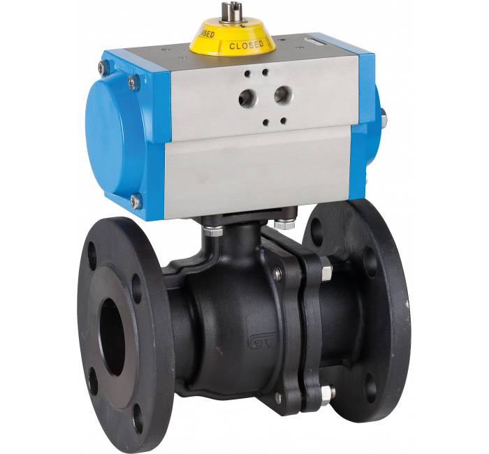 Robinet cu bila, 2 piese, flanse ANSI clasa 150, act. pneumatic