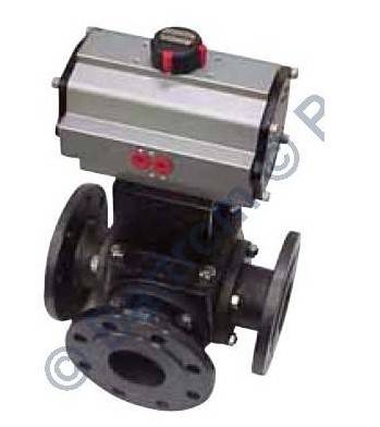 Robinet 3/2 actionat pneumatic, tip L, dubla actiune - otel