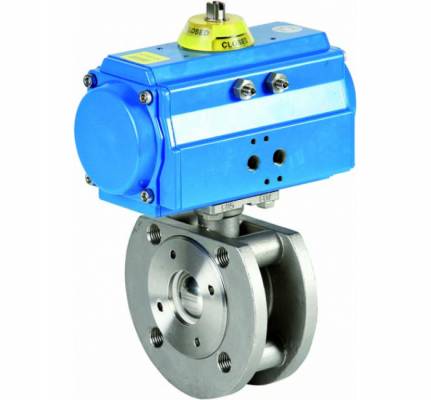 Robinet din inox cu bila, tip wafer, flanse PN 16, actuator pneumatic dubla actiune, 1/2&QUOT;