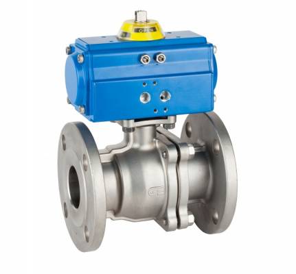 Robinet din inox cu bila, 2 piese, flanse ANSI 150, actuator pneumatic simpla actiune, 1 1/2&QUOT;