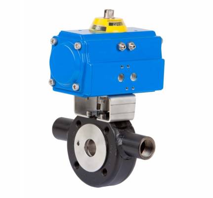 Robinet cu bila si camera incalzire, wafer, flanse PN 16, actuator pneumatic simpla actiune, 1 1/4&QUOT;