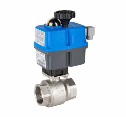 Robinet din inox cu bila, 2 piese, filete int. G 3/8, actuator electric, PN 63