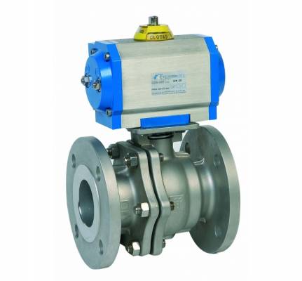 Robinet din inox cu bila, 2 piese, flanse PN 40, 4&QUOT;, actuator pneumatic simpla actiune