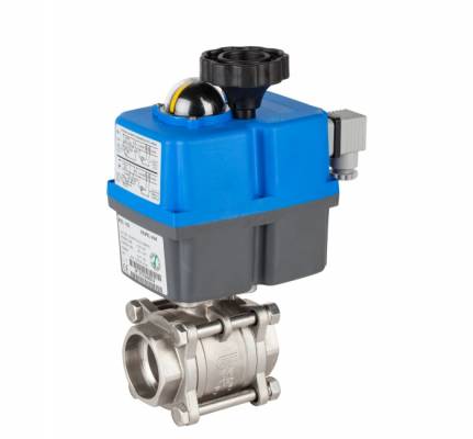 Robinet din inox cu bila, 3 piese, filete int. G 1/4, actuator electric, PN 63