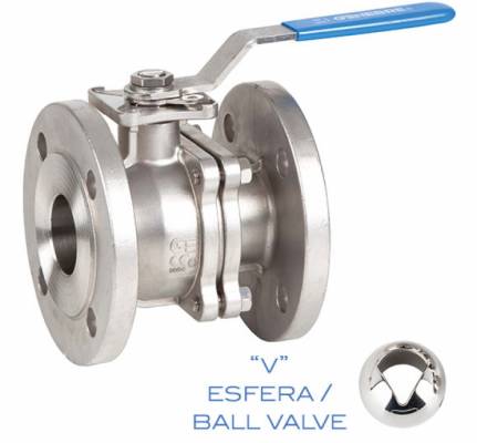 Robinet DIN PN 40 inox cu bila V-30°, 2 piese, flanse DIN PN 40, 1&QUOT;