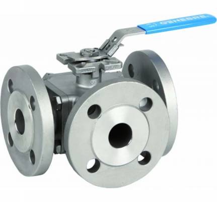 Robinet din inox cu bila, 3 cai , tip L, orificiu complet, flanse PN 40, 1&QUOT;
