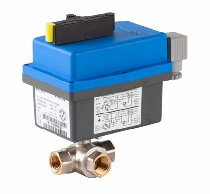 Robinet cu bila, 3 cai, tip T, actuator electric, filete G 1, PN 25