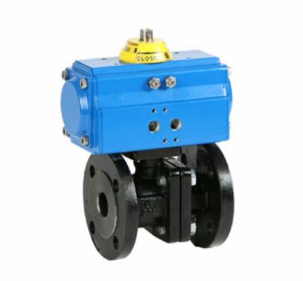 Robinet cu bila, 2 piese, flanse PN 16, actuator pneumatic dubla actiune, 1&QUOT;