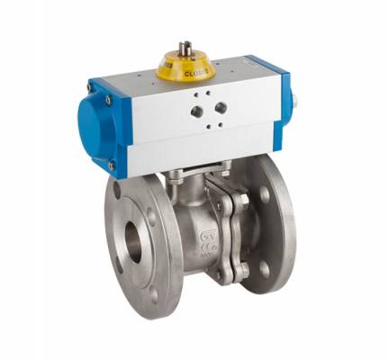 Robinet din inox cu bila, 2 piese, flanse PN 16, 3&QUOT;, actuator pneumatic dubla actiune