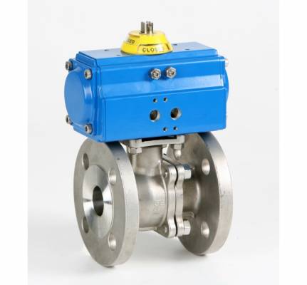 Robinet din inox cu bila, 2 piese, flanse PN 40, actuator pneumatic dubla actiune, 1 1/4&QUOT;