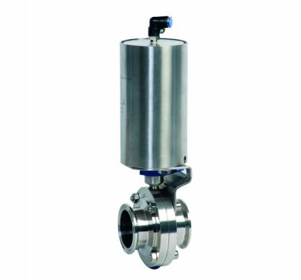 Robinet fluture cu actuator pneumatic simpla actiune si conexiuni sanitare 1&QUOT;