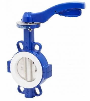 Robinet fluture tip wafer, fier ductil si PTFE, disc inox, operare cu roata, flanse ANSI 150 si PN 10/16, 6&QUOT;