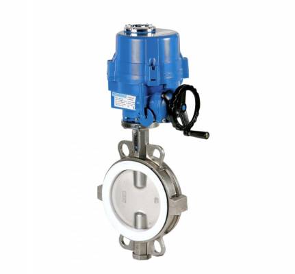 Robinet fluture din inox, wafer, scaun PTFE, flanse ANSI 150 si PN 10/16, actuator electric, 10&QUOT;