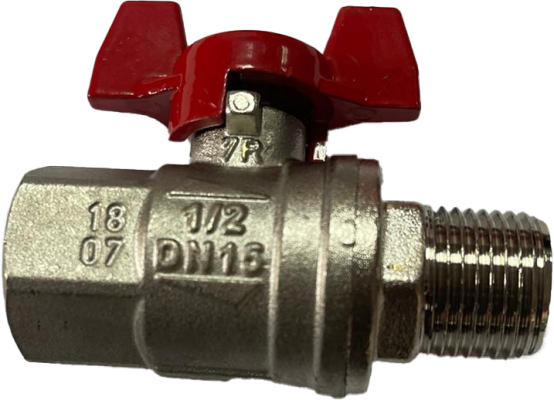 Robinet cu bila pentru conditii grele de lucru, filet Rp 1&QUOT; int. - ext. si maneta fluture rosie, PN 65