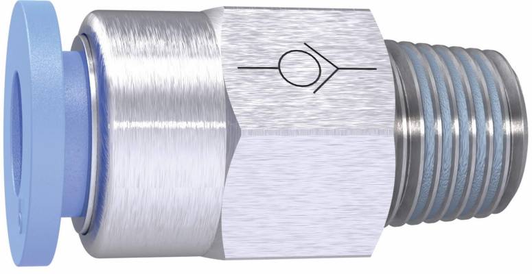 Supapa de sens push-in 4 mm cu filet exterior conic R 1/8 etansat cu PTFE , sens filet - furtun
