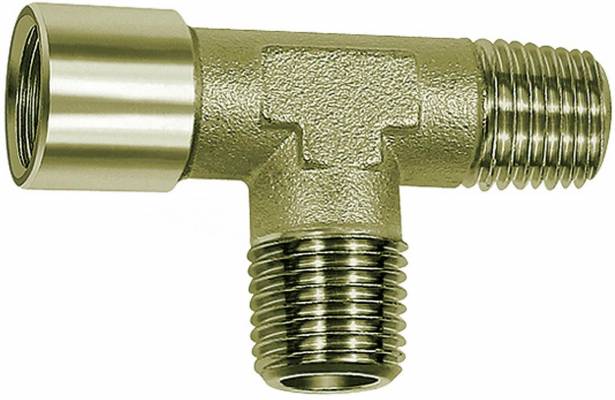 Conector T cu 2 filete exterioare R 1/8&QUOT; si 1 filet interior G 1/8&QUOT;, din alama nichelata