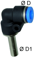 Cupla L push-in 6 mm cu adaptor 6 mm, seria Mini