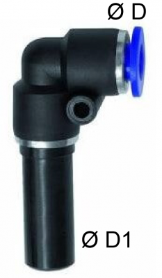 Cupla L 90° push-in 12mm cu adaptor 12mm, POM/alama