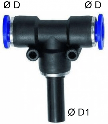 Cupla T push-in 8mm cu adaptor 10mm, POM/alama