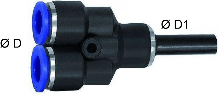 Cupla Y push-in 10mm cu adaptor 10mm, POM/alama
