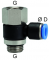 Cupla L rotativa cu 1 conexiune push-in 6mm si filet int./ext. M 5 cu O-ring, POM/alama