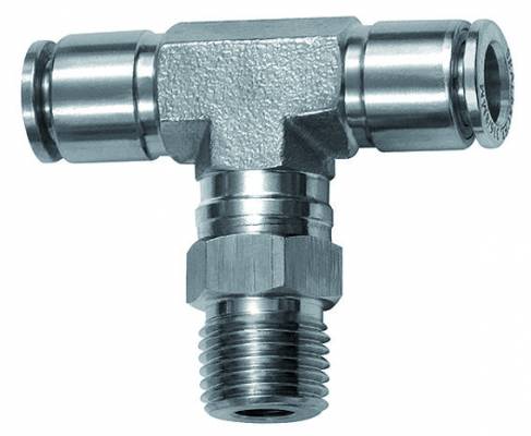 Cupla T push-in, rotativa, cu filet conic exterior, seria Inox, R 1/8&QUOT; - 8 mm