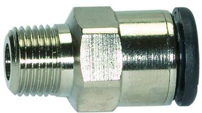 Cupla dreapta push-in cu filet conic exterior etansat cu PTFE, seria click-clock, R 3/8&QUOT; - 8 mm