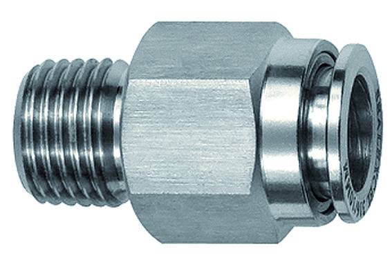Cupla dreapta push-in cu filet conic exterior, seria Inox, R 1/4&QUOT; - 6 mm