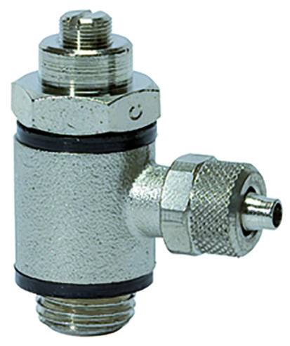Drosel cu filet ext. G 1/8 si conector push-on 8/6 mm, reglaj cu surubelnita, sens filet - furtun