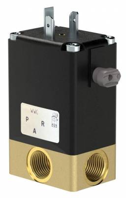 Electroventil 3/2 separat de mediu, debit bidirectional, actionare directa, 230 V AC, FPM, PN 8