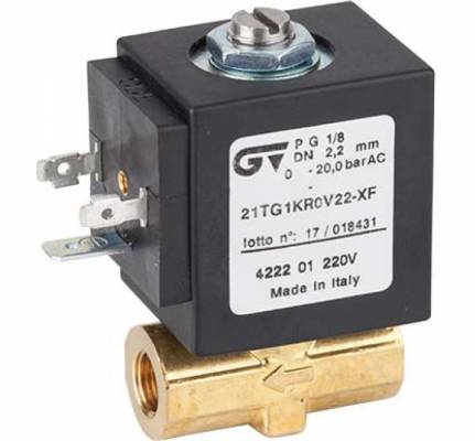 Electroventil 2/2, actionare directa, NC, filet G 1/8, bobina 8W certificata 110/120V AC - 50/60 Hz
