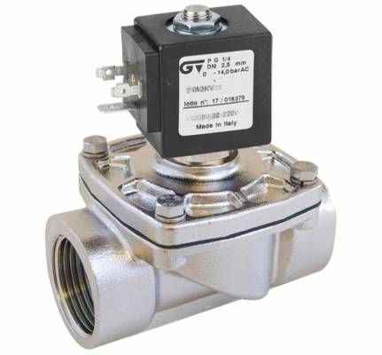 Electroventil 2/2 din inox, actionare mixta, NC, filet G 3/8&QUOT;, bobina 220/230V AC - 50/60 Hz