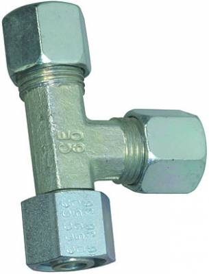 Fiting T cu strangere reglabila, piulita M 22x1,5, tub Ø15mm, 315bar, otel galvanizat