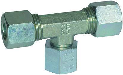 Fiting T cu strangere reglabila in jos, piulita M 22x1,5, tub Ø15mm, 315bar, otel galvanizat