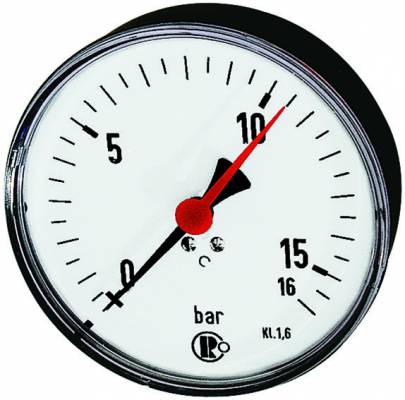 Manometru cu indicator rosu, Ø100 mm, 0 - 10 bar, atac axial G 1/4