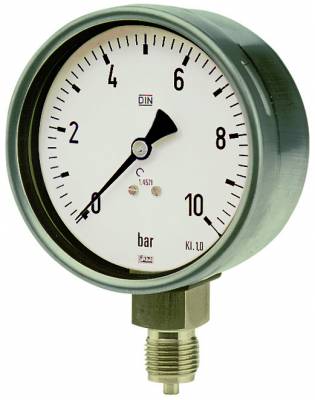 Manometru din otel CrNi, 0 - 100 bar, G 1/4 radial, Ø63 mm