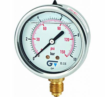 Manometru cu glicerina, inox / alama, 0 - 4 bar/ 0 - 60 psi, NPT 1/4&QUOT; radial, Ø63