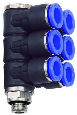 Ramificator L push-in cu 6 iesiri, filet cilindric exterior cu O-ring, standard, G 1/4&QUOT; - 6 mm
