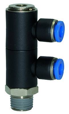Ramificator L push-in cu 2 iesiri, filet conic exterior cu O-ring, standard, G 1/2&QUOT; - 10 mm