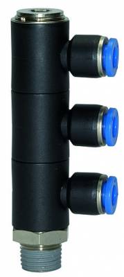 Ramificator L push-in cu 3 iesiri, filet conic exterior cu O-ring, standard, R 1/4&QUOT; - 8 mm
