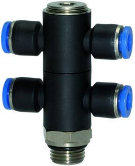 Ramificator T dublu push-in cu filet cilindric exterior si O-ring, seria standard, G 1/8&QUOT; - 6 mm