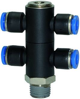 Ramificator T dublu push-in cu filet conic exterior etansat cu PTFE, standard, R 1/8&QUOT; - 6 mm
