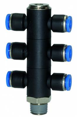 Ramificator T triplu push-in cu filet conic exterior etansat cu PTFE, standard, R 1/4&QUOT; - 4 mm