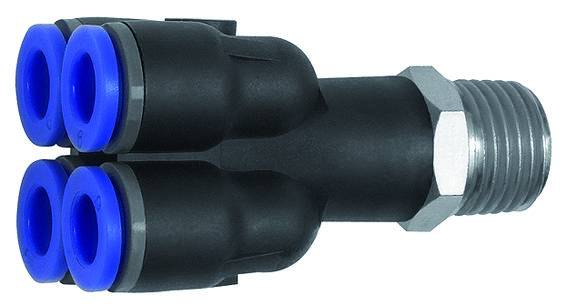 Cupla Y multiplu push-in cu filet exterior conic, seria standard, R 1/8&QUOT; - 4 mm
